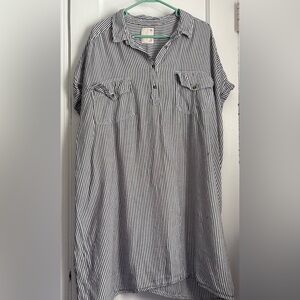 SO Striped Button Pullover Shirt Dress Black White Short Sleeve Pockets Sz: 3X